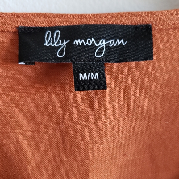 Lily Morgan Burnt Orange Sleeveless Blouse Wooden Buttons Viscose Linen Woman M - Picture 7 of 9